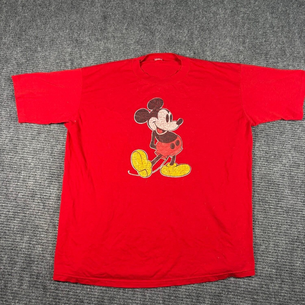 Vtg Disney Mickey Mouse T-Shirt Mens XL Red Good Faded Graphic Single Stitch